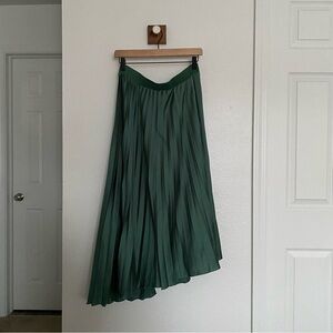 Asymmetrical Green Pleated Skirt